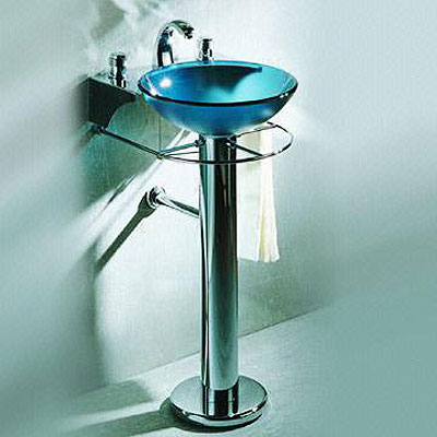 Stileto Modern Bathroom Sink Blue Glass Bowl and Chrome